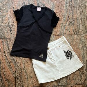 Iceberg outfit girls sz 12 black top white skirt set